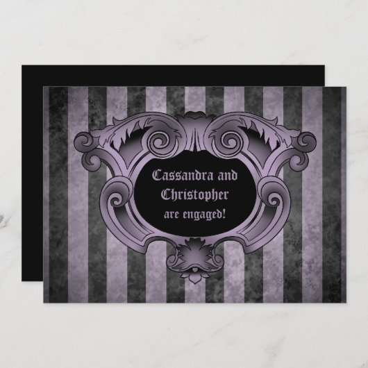 Invitation Goth thème noir et violet fiançailles (Devant / Derrière)