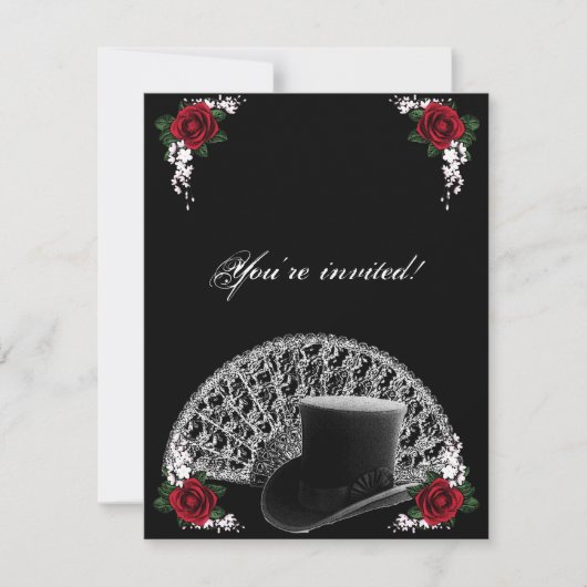 Invitation Goth Top Hat et ventilateur Mariage victorien (Devant)