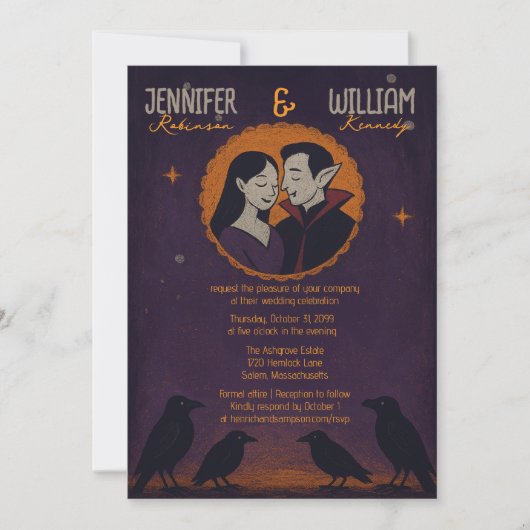 Invitation Goth Vampire Couple - Dark Halloween Mariage (Devant)