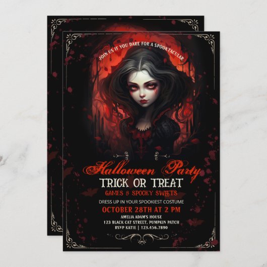 Invitation Goth Vampire fille Halloween (Devant / Derrière)