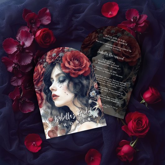 Invitation Gothic Attractive Girl Romantic Red Roses Bridal