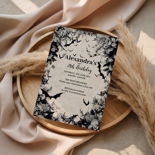 Invitation Gothic Bats & Roses Birthday