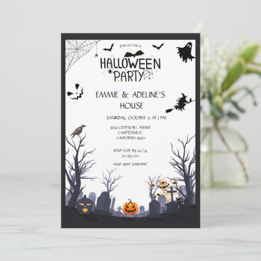 Invitation Gothic Black Crow Halloween Party  (Debout devant)