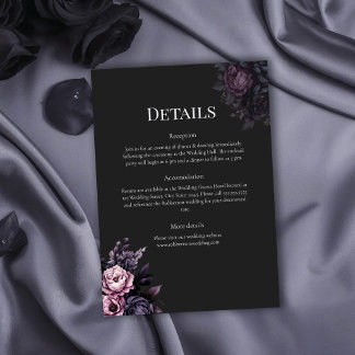 Invitation Gothic Black Floral Wedding Details Card