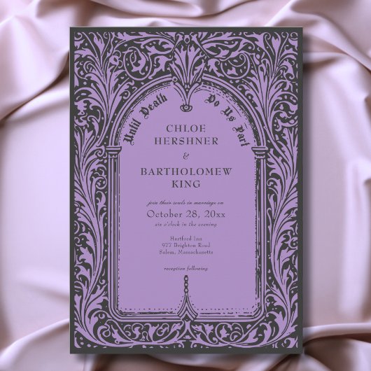 Invitation Gothic Black Purple Medieval Until Death Wedding