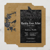 Invitation Gothic Black Raven & Roses Gold Bridal Shower (Devant / Derrière)