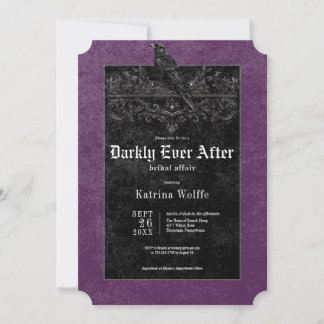 Invitation Gothic Black Raven & Roses Purple Bridal Shower