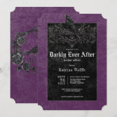 Invitation Gothic Black Raven & Roses Purple Bridal Shower (Devant / Derrière)