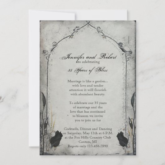 Invitation Gothic Black Rose Trellis Mariage Anniversaire (Devant)