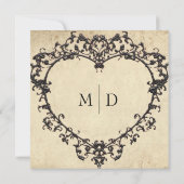 Invitation Gothic Black Tan Parchment Filigree Heart Wedding (Dos)
