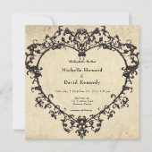 Invitation Gothic Black Tan Parchment Filigree Heart Wedding (Devant)