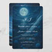 Invitation Gothic Blue Skeleton Couple Beach Moon Wedding (Devant / Derrière)