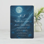 Invitation Gothic Blue Skeleton Couple Beach Moon Wedding (Debout devant)