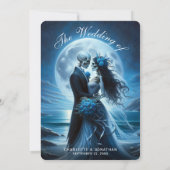 Invitation Gothic Blue Skeleton Couple Beach Moon Wedding (Dos)