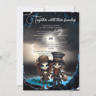 Invitation Gothic bride groom beach theme day dead