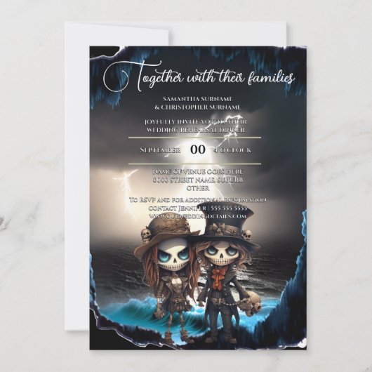 Invitation Gothic bride groom beach theme day dead (Devant)