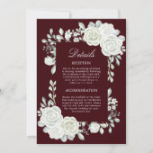 Invitation Gothic Burgundy White Roses Wedding Enclosure Card (Devant)