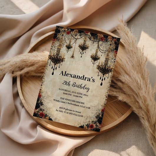 Invitation Gothic Chandeliers Roses Anniversaire