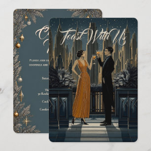 Invitation Gothic Deco Fête de Noël Skyline Toast