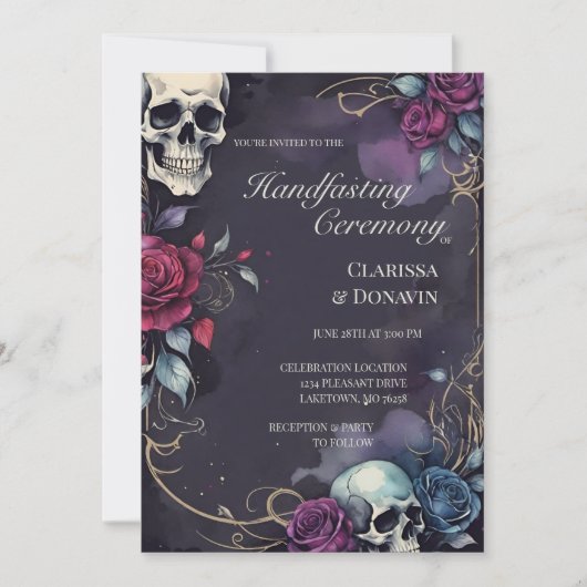 Invitation Gothic Elegant Skull & Rose Handfasting (Devant)