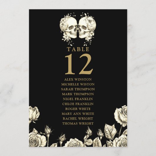 Invitation Gothic Floral Skulls Table Number Seating Chart (Devant)