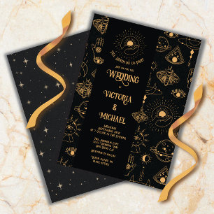 Invitation Gothic Mystical Moon Stars Moth Dark Wedding
