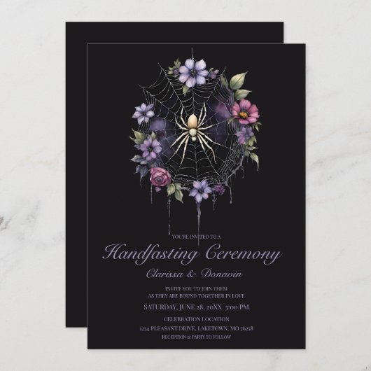 Invitation Gothic Purple Spider Floral Web Handfasting (Devant / Derrière)