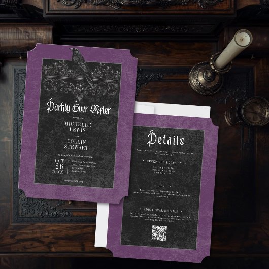 Invitation Gothic Raven Purple Darkly Ever After Wedding