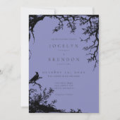 Invitation Gothic Raven Tree Engraving Black Blue Wedding (Devant)