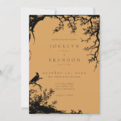 Invitation Gothic Raven Tree Engraving Black Orange Wedding (Devant)