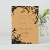 Invitation Gothic Raven Tree Engraving Black Orange Wedding (Debout devant)
