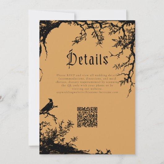 Invitation Gothic Raven Tree Engraving Black Orange Wedding (Dos)