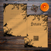 Invitation Gothic Raven Tree Engraving Black Orange Wedding