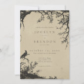 Invitation Gothic Raven Tree Engraving Black Tan Wedding (Devant)
