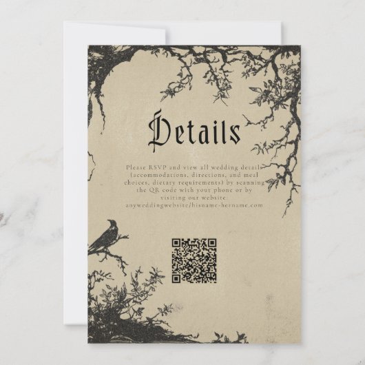 Invitation Gothic Raven Tree Engraving Black Tan Wedding (Dos)