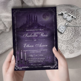 Invitation Gothic Romance Wedding Purple Silver Velvet 