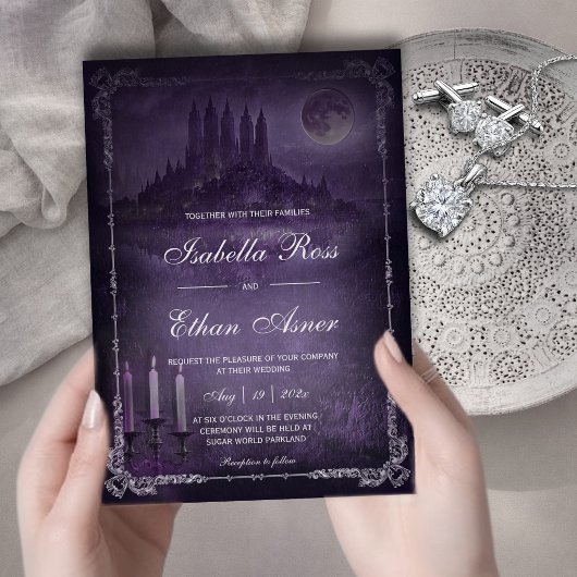 Invitation Gothic Romance Wedding Purple Silver Velvet 