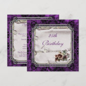 Invitation Gothic Roses & Black Damask 25e Anniversaire (Devant / Derrière)