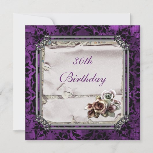 Invitation Gothic Roses & Black Damask 30e Anniversaire (Devant)