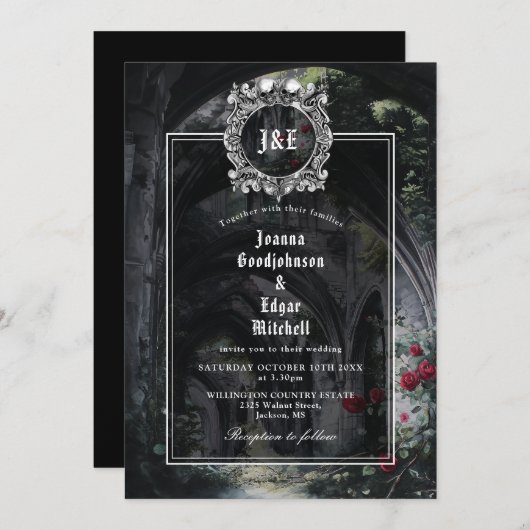 Invitation Gothic Ruins Monogram All In One QR Code Wedding (Devant / Derrière)