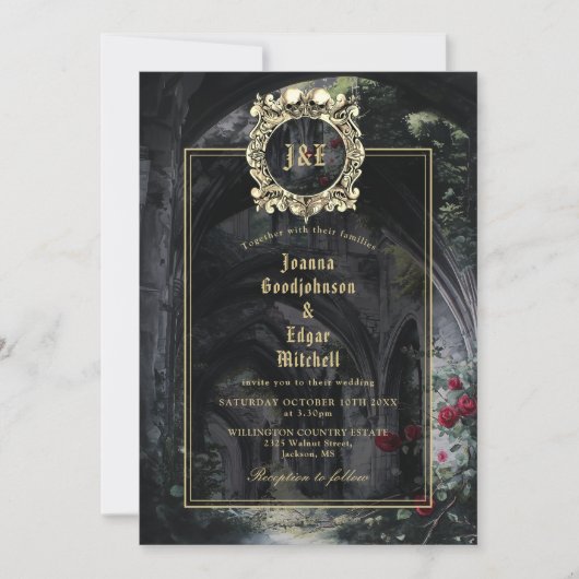 Invitation Gothic Ruins Monogram All In One QR Code Wedding (Devant)