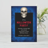 Invitation Gothic Skull Blue Grunge Halloween Party (Debout devant)