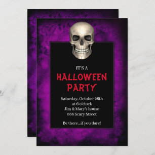 Invitation Gothic Skull Purple Grunge Halloween Party