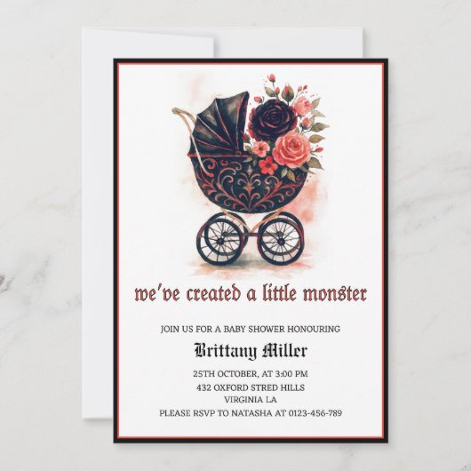 Invitation Gothic Stroller Halloween Baby Shower (Devant)