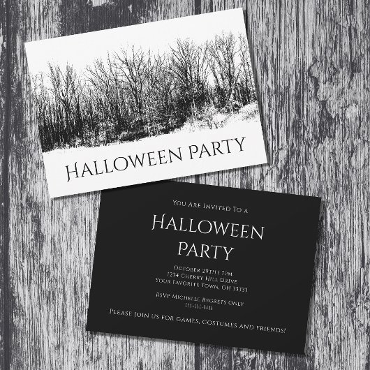 Invitation Gothic Woods Black White Halloween Party