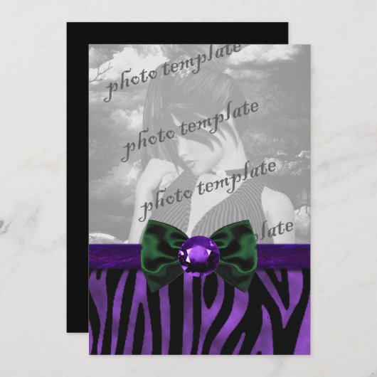 Invitation gothique à arc bow zircone Purple Zebra (Devant / Derrière)