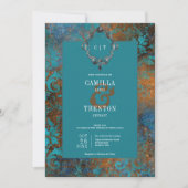 Invitation Gothique Antique Turquoise Or Damask Deux Mariage (Devant)