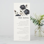 Invitation Gothique Aquarelle noire Rose noir Menu Mariage (Debout devant)