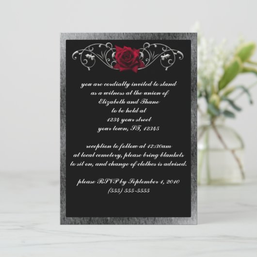Invitation gothique argentée et Rose (Debout devant)