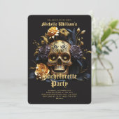 Invitation Gothique Bachelorette Party Black Gold Roses (Debout devant)